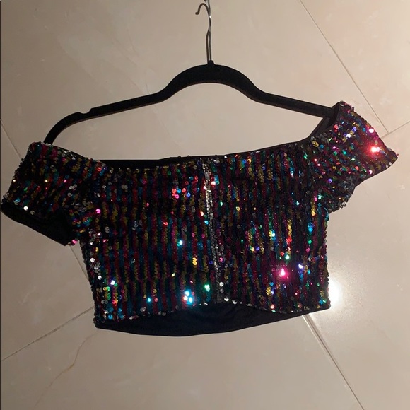 Forever 21 | Tops | Off Shoulder Sequin Crop Top Multi | Poshmark